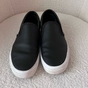 Black leather slide on vans, size 7